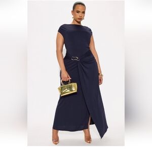 Fashion Nova Tamira Ruched Maxi Dress - Navy Size 1X(14/16) (EUC)